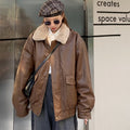 Women's Fashion Retro Leather  Warm Jacket