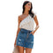 Women's Ripped Washed Multi-button Casual Denim Skirt
