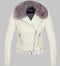 a white leather jacket with a fur collar
