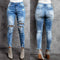 a pair of women's jeans with leopard print on them