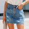 Women's Ripped Washed Multi-button Casual Denim Skirt